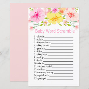 Jeu de désordre de mots de bébé fleurs délicates