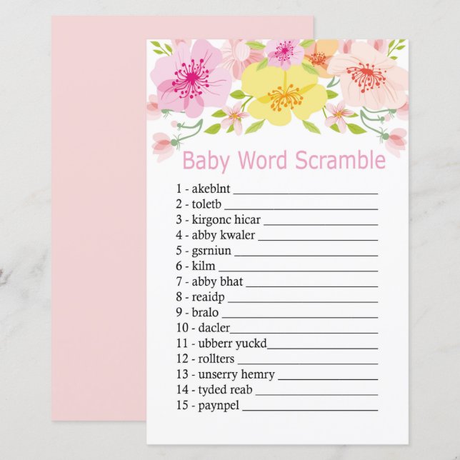 Jeu de désordre de mots de bébé fleurs délicates (Devant / Derrière)