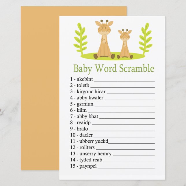 jeu de désordre de mots de bébé girafe (Devant / Derrière)