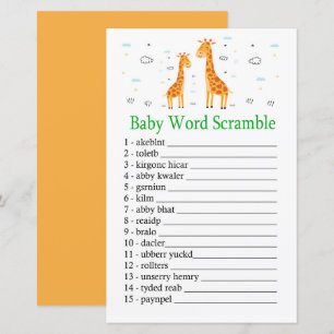 jeu de désordre de mots de bébé girafe