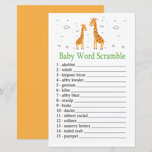 jeu de désordre de mots de bébé girafe (Devant / Derrière)