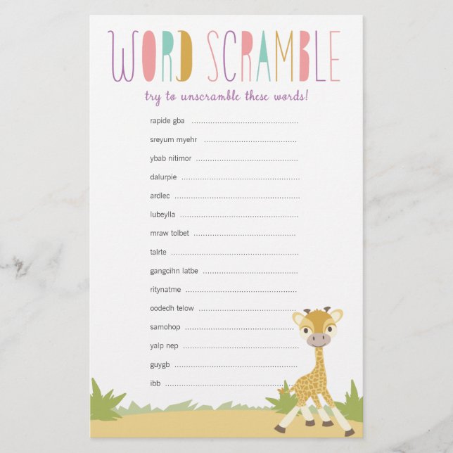 Jeu de désordre de mots de bébé girafe sauvage - V (Devant)