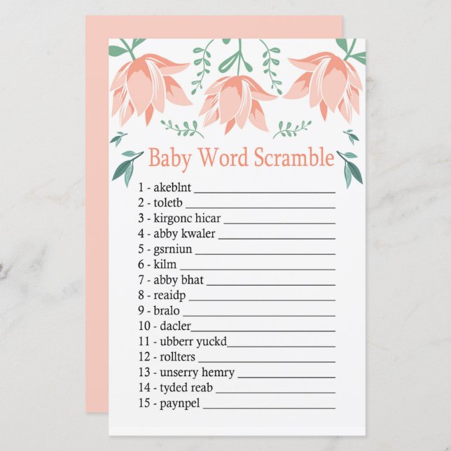Jeu de désordre de mots de bébé Tulipe Rose (Devant / Derrière)