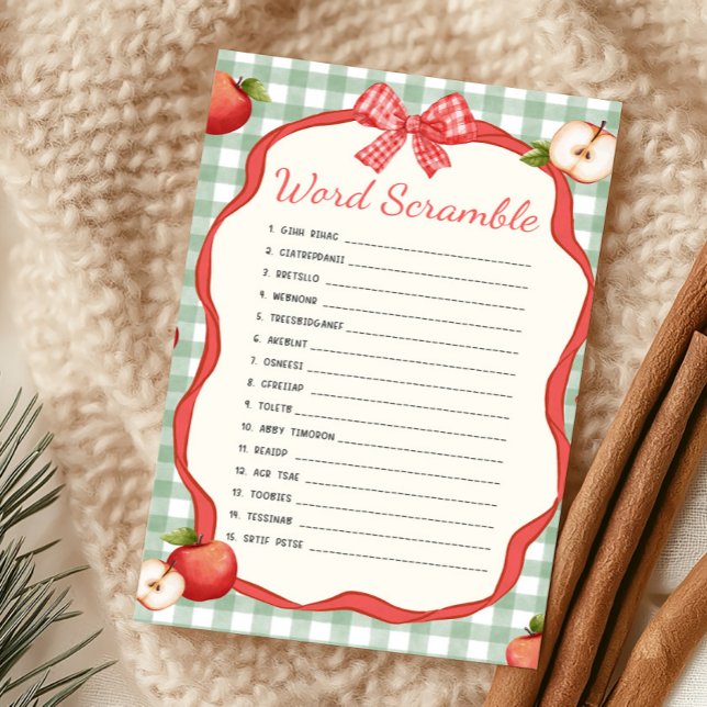 Jeu de désordre de mots Gingham Apple of Our Eye (Apple of Our Eye Baby Shower Word Scramble Game)