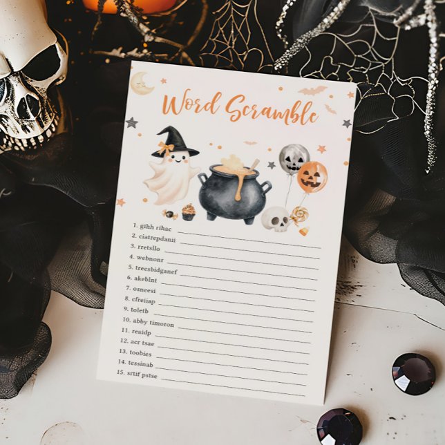 Jeu de désordre de mots Petit Fantôme Orange (Gender Neutral Baby Shower Word Scramble Game)