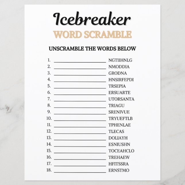 Jeu de désordre de mots pour briser la glace (Devant)