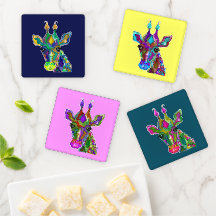 Jeu de Dessous de verre colorés Pop Art Giraffe