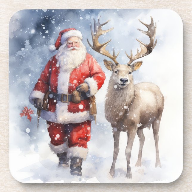 Jeu de Dessous de verre Père Noël aquarelle (Devant)