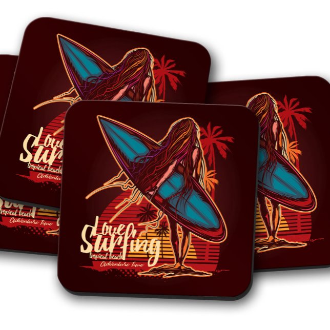 Jeu de Dessous de verre Surfer Girl | Ensemble de  (Créateur téléchargé)