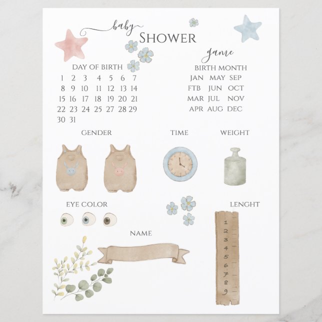 Jeu de devination baby shower (Devant)