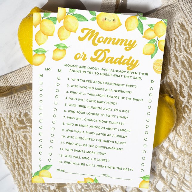 Jeu de devinette Baby Shower au citron : Maman ou  (Créateur téléchargé)