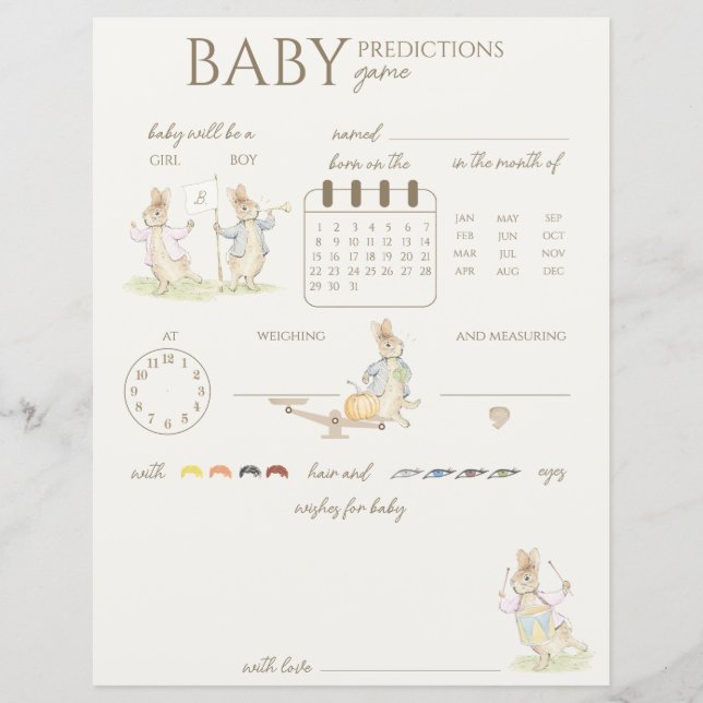 Jeu de devinette Baby Shower Pierre le Lapin (Devant)