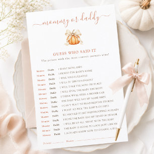 Jeu de devinette Baby Shower Pumpkin Bow Maman ou 