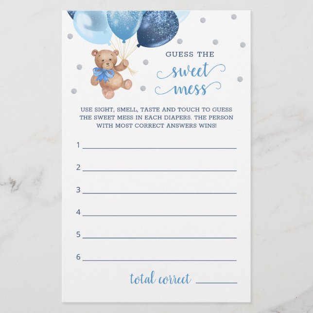Jeu de devinette Baby Shower Teddy Bear Sweet Mess (Devant)