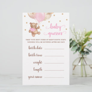 Jeu de devinette bébé Baby Shower Teddy Bear