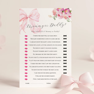 Jeu de devinette de Baby Shower avec un nœud rose 