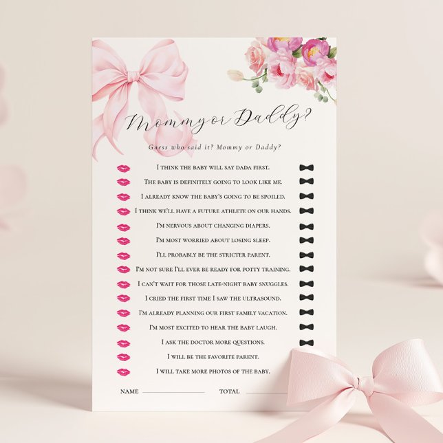Jeu de devinette de Baby Shower avec un nœud rose  (Créateur téléchargé)