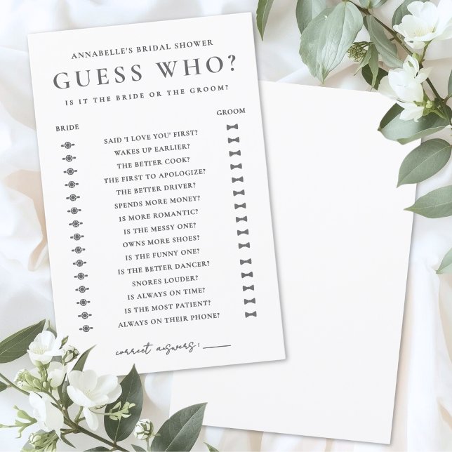 Jeu de devinette de chaussure pour la douche de ma (Guess Who Minimalist Bridal Shower Game)
