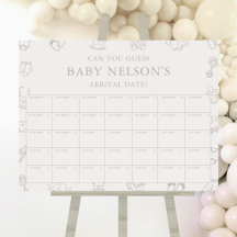 Jeu de devinette de date de bébé minimal beige pou