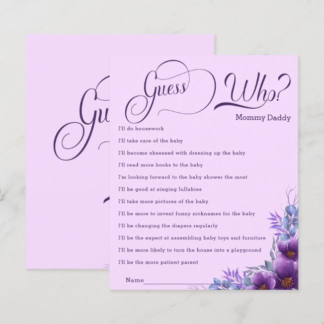 Jeu de devinette de fleur violette à l'aquarelle é (Devant / Derrière)