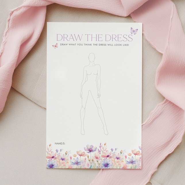 Jeu de devinette de la robe de mariée papillons (Draw the dress! Bridal Shower Game in a pastel wildflower butterfly theme)