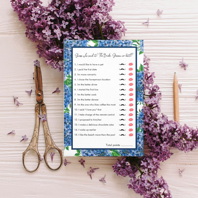 Jeu de devinette de mariage Hydrangeas aquarelle (Créateur téléchargé)