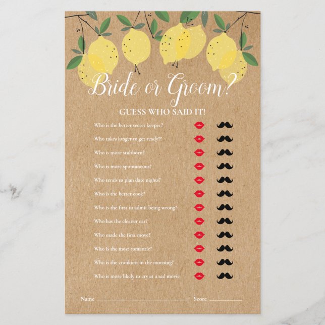 Jeu de devinette de mariage Rustic Main Squeeze (Devant)