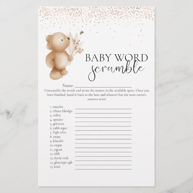 Jeu de devinette de mots 'Ours & Abeille' pour Bab (Devant)