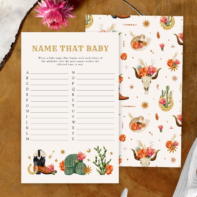 Jeu de devinette de prénom occidental (Western Theme Name That Baby Game Card by Painted Paperie)
