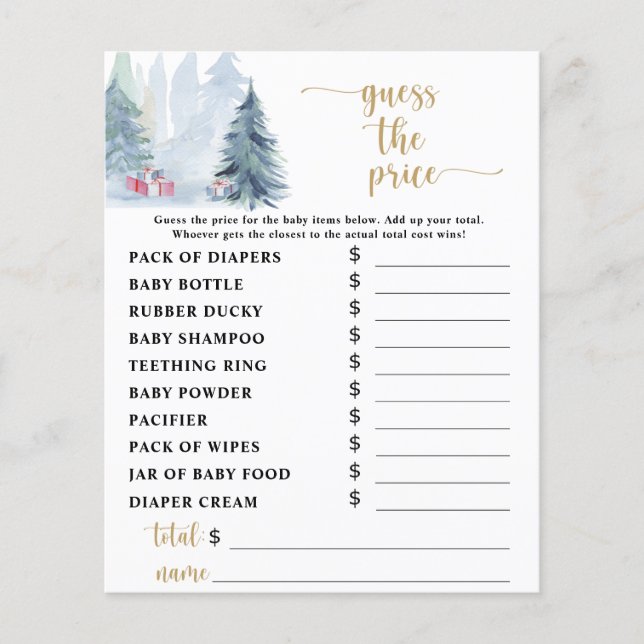 Jeu de devinette de prix Baby Shower Bleu Hiver (Devant)