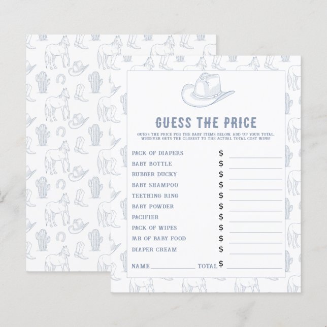 Jeu de devinette de prix Baby shower Toile De Jouy (Devant / Derrière)