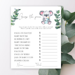 Jeu de devinette de prix pour baby shower ours koa