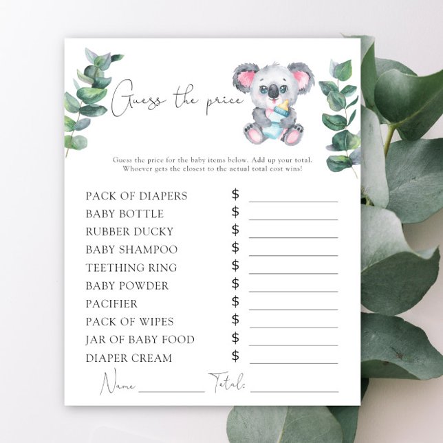 Jeu de devinette de prix pour baby shower ours koa (Créateur téléchargé)