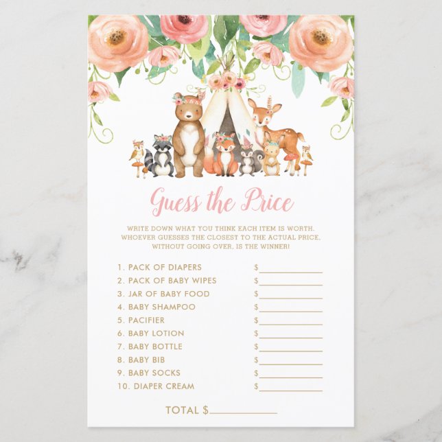 Jeu de devinette de prix pour Baby Shower sur les  (Devant)