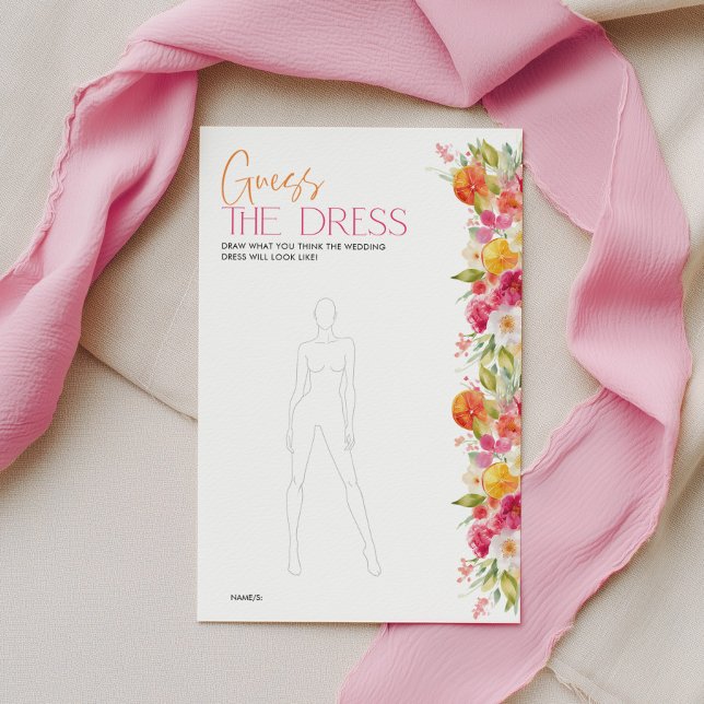 Jeu de devinette de robe de mariage floral citrus (Bridal Shower Game: Guess the Dress in Bright Floral Citrus design)