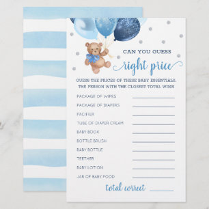 Jeu de devinette du juste prix Baby Shower Teddy B