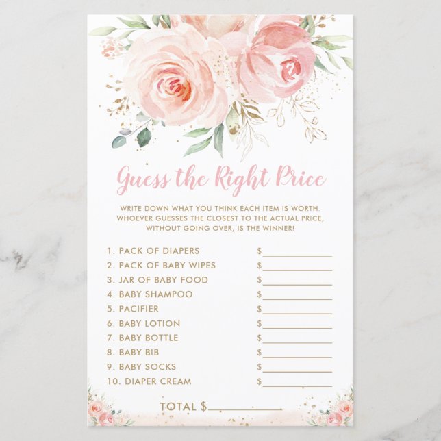 Jeu de devinette du prix Chic Blush Rose Floral Gu (Devant)