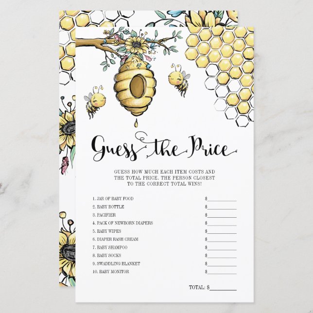 Jeu de devinette du prix de la ruche florale d'abe (Devant / Derrière)