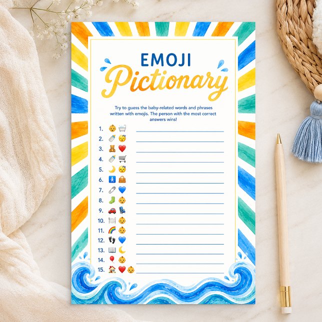 Jeu de devinette Emoji Pictionary Baby Shower Suns (PLAYING CARD)