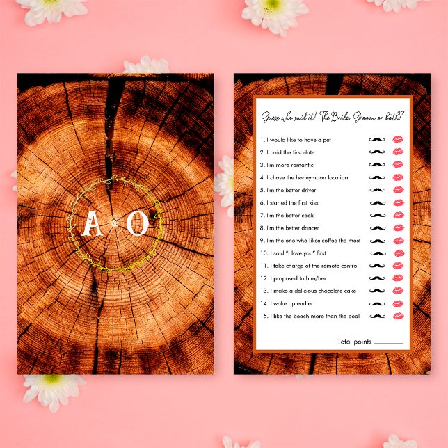 Jeu de devinette en bois pour mariage rustique, je (Front/Back)