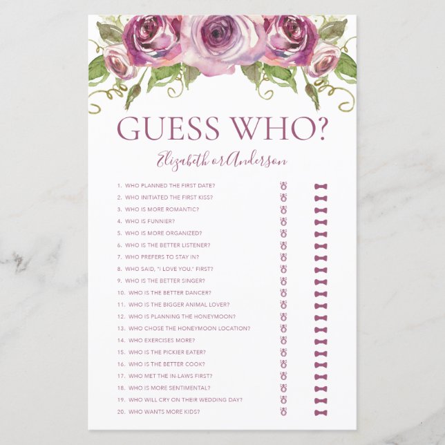 Jeu de devinette floral violet pour enterrement de (Devant)