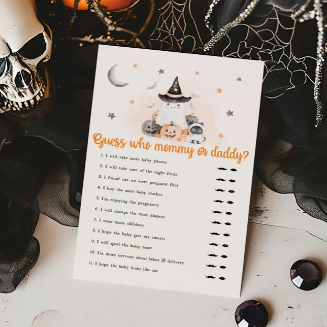 Jeu de devinette Halloween Little Boo Maman ou Pap (Gender Neutral Ghost Baby Shower Guess Who Mommy or Daddy Game)