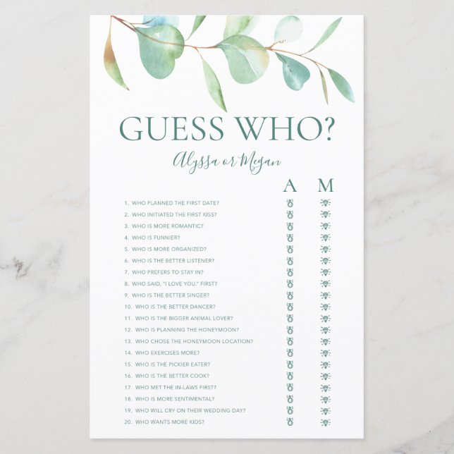 Jeu de devinette LGBTQ Feuille d'eucalyptus (Devant)