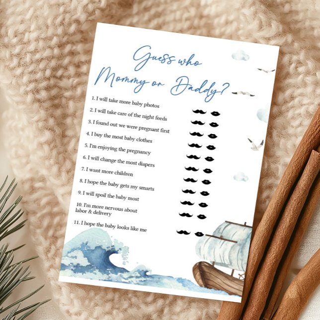 Jeu de devinette Maman ou Papa Bateau nautique (Ahoy It's A Boy Baby Shower Guess Who Mommy or Daddy Game)