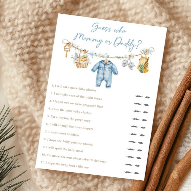 Jeu de devinette Maman ou Papa Garçon Élevé Locale (Blue Locally Grown Baby Shower Guess Who Mommy or Daddy Game)