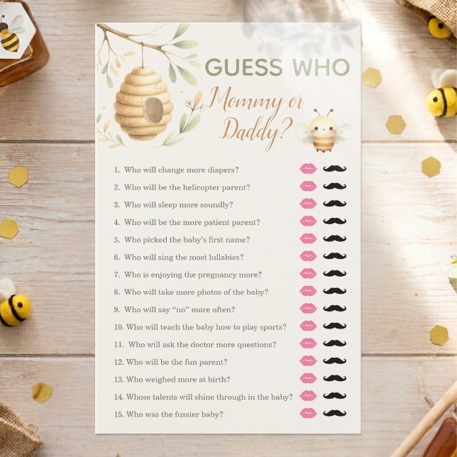 Jeu de devinette Maman ou Papa pour la fête de béb (Guess Who Mommy or Daddy.  Baby Shower Game. He or She? What Will Baby Bee? Gender Reveal)