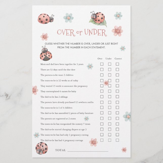 Jeu de devinette Over ou Under pour Baby Shower su (Devant)