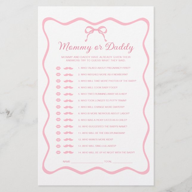 Jeu de devinette pour Baby Shower avec un nœud pap (Devant)