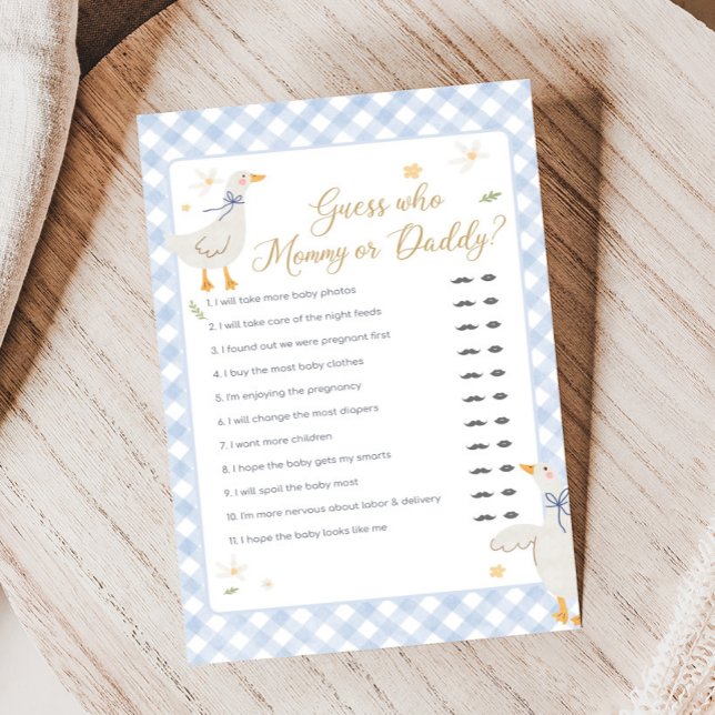 Jeu de devinette pour Baby Shower Bébé Gingham Sil (Silly Goose Baby Shower Game)