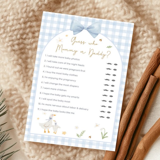 Jeu de devinette pour Baby Shower Canard en Vichy  (silly Goose Baby Shower Game)